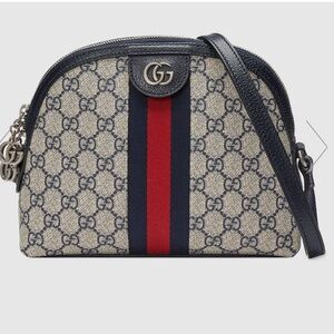 Gucci Ophidia GG Small Shoulder Bag in Beige and Blue GG Supreme canvas